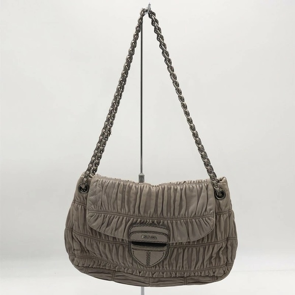 Prada Nappa Gaufre Flap Chain Shoulder Bag Bambu